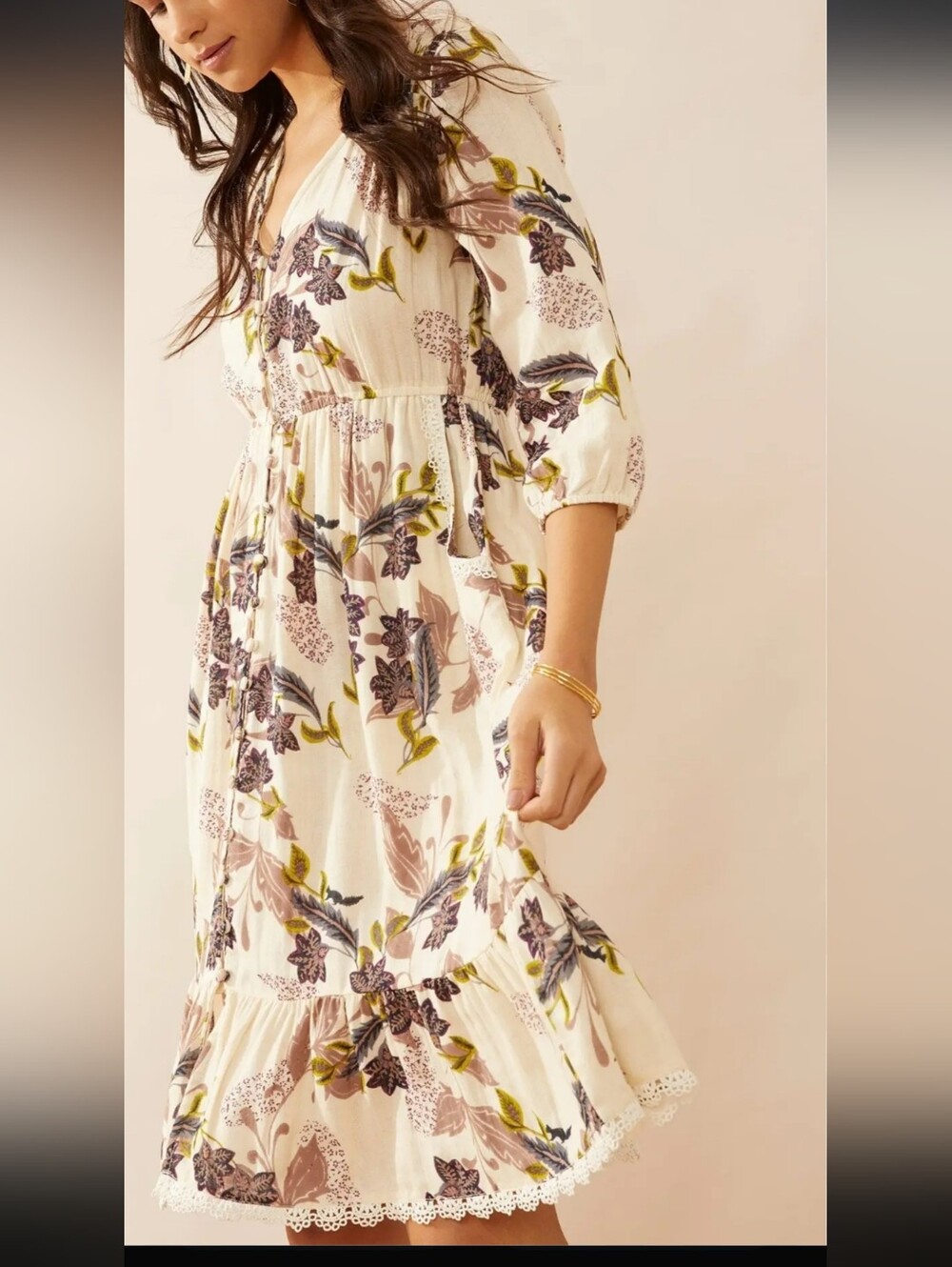 Bohera Gauzy Cotton Dress size Small Floral  Boho Cottagecore